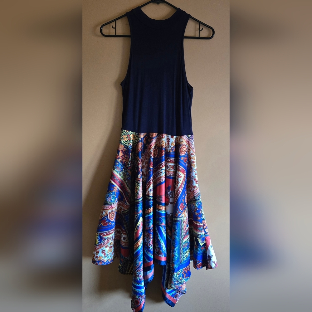 Venus Sleeveless Navy and Multicolor Paisley Boho Dress